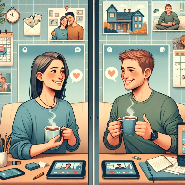 image visually represents the warmth and connection of a couple maintaining their bond despite the physical distance.